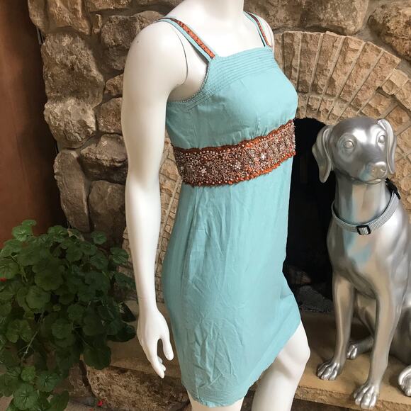 Old Navy 100% Linen Mint Green Embellished Beaded Dress Juniors Size 1 - Picture 3 of 5